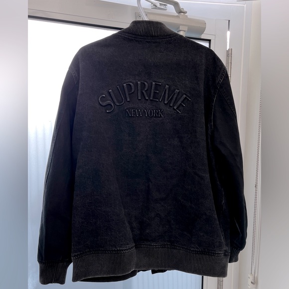 Supreme Denim Twill Varsity Jacket XL black and great condition comfortable 2014 - Picture 4 of 10